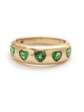 Heart-Shaped Green Emerald 14K (18K Custom) Emerald Band Ring